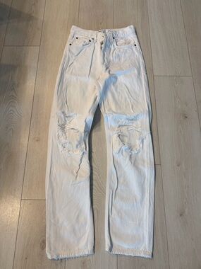 Agolde 24 White Distressed Straight Jeans ab24